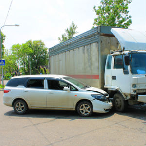 Car accident between a van and a truck